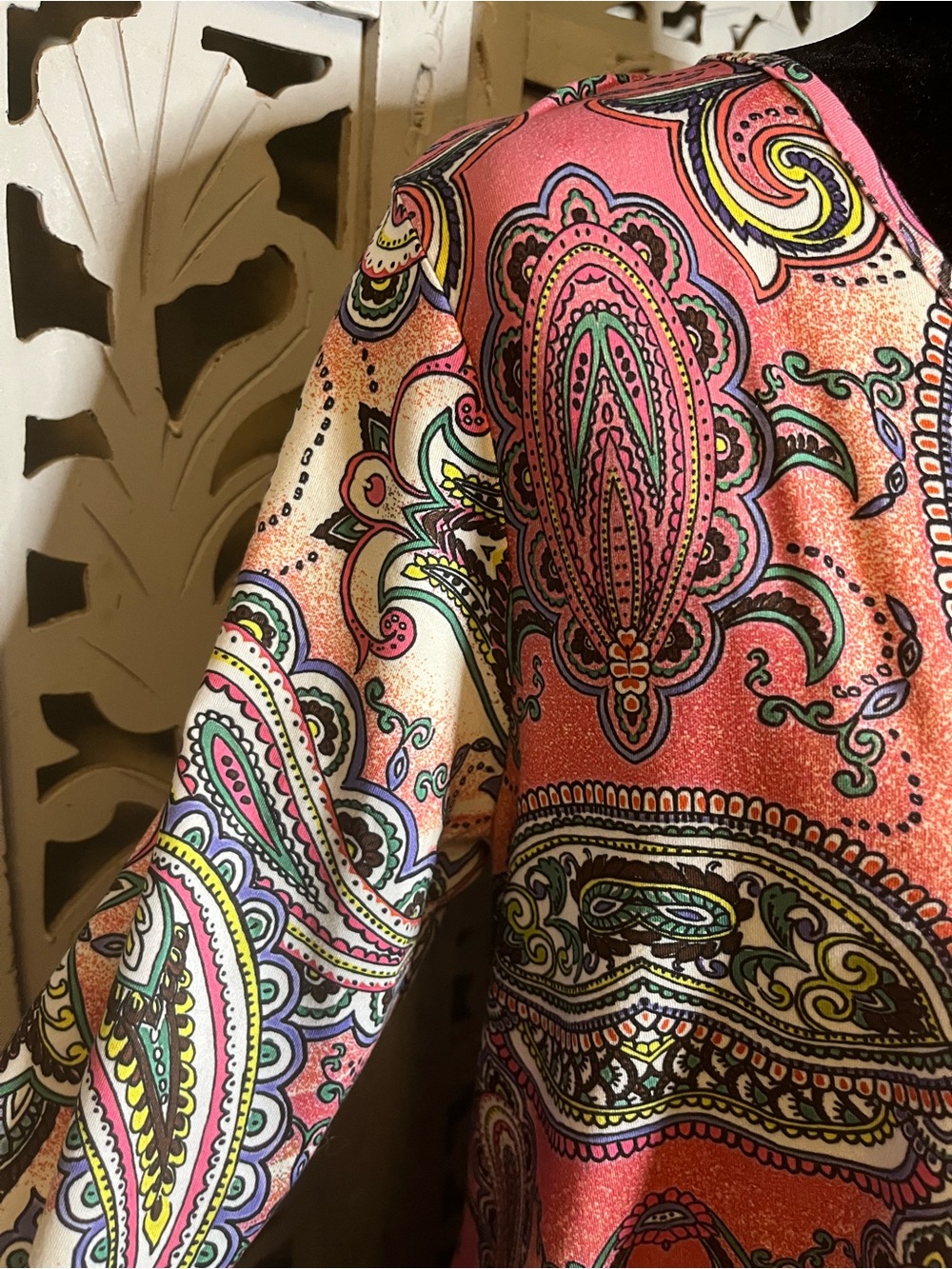 ENMAIN PERFECT WARM CORAL PINK & MULTICOLOR PAISLEY PATTERN PLUS SIZE TUNIC TOP - Picture 6 of 12